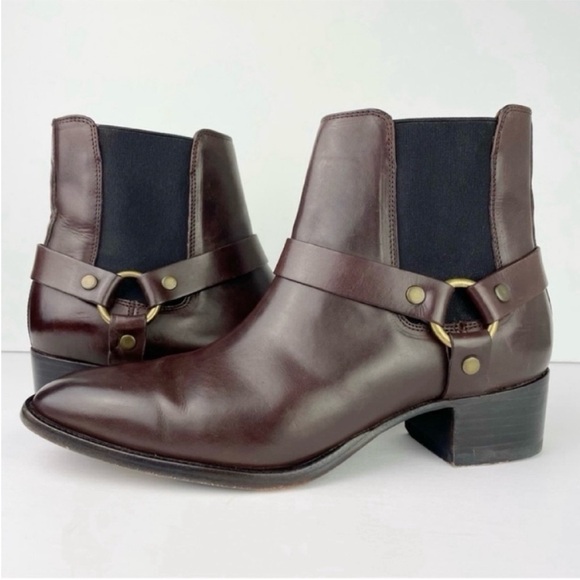 Frye Shoes - Frye Dara Harness Strap Chelsea Moto Dark Brown Leather Boots